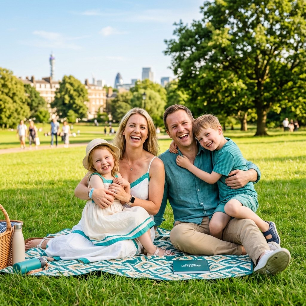 Healthy, active British family enjoying outdoor life in London