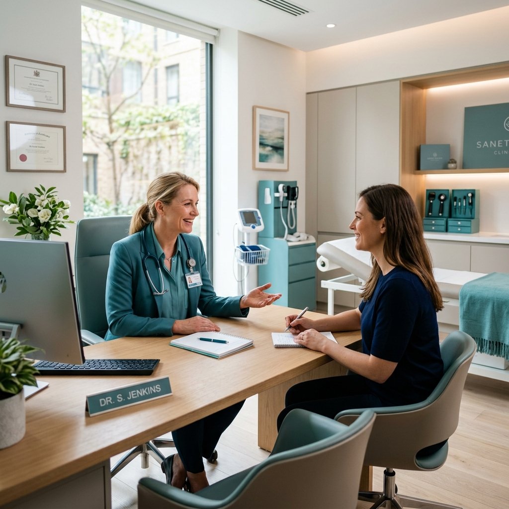 Friendly healthcare professional explaining medical records to a client
